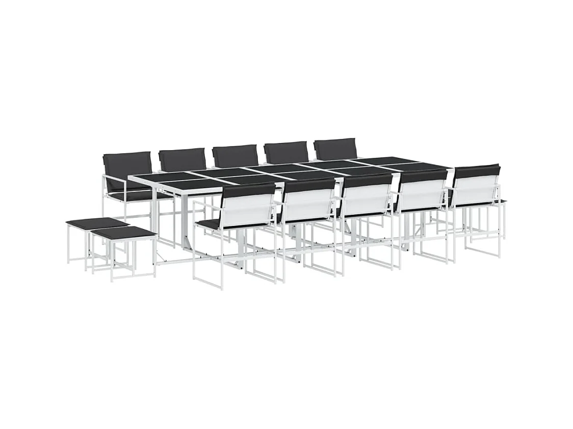 Dunkitt  Ensemble à manger de jardin avec coussins 15pcs blanc textilène