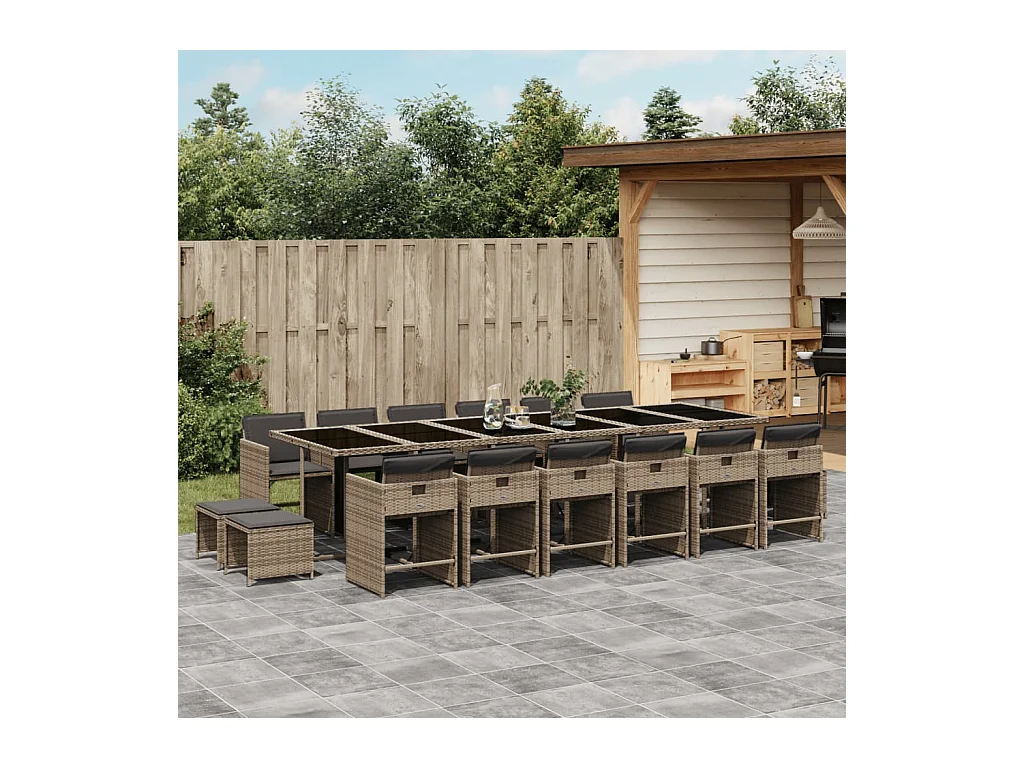 Zenn  Ensemble à manger de jardin 17 pcs et coussins résine tressée