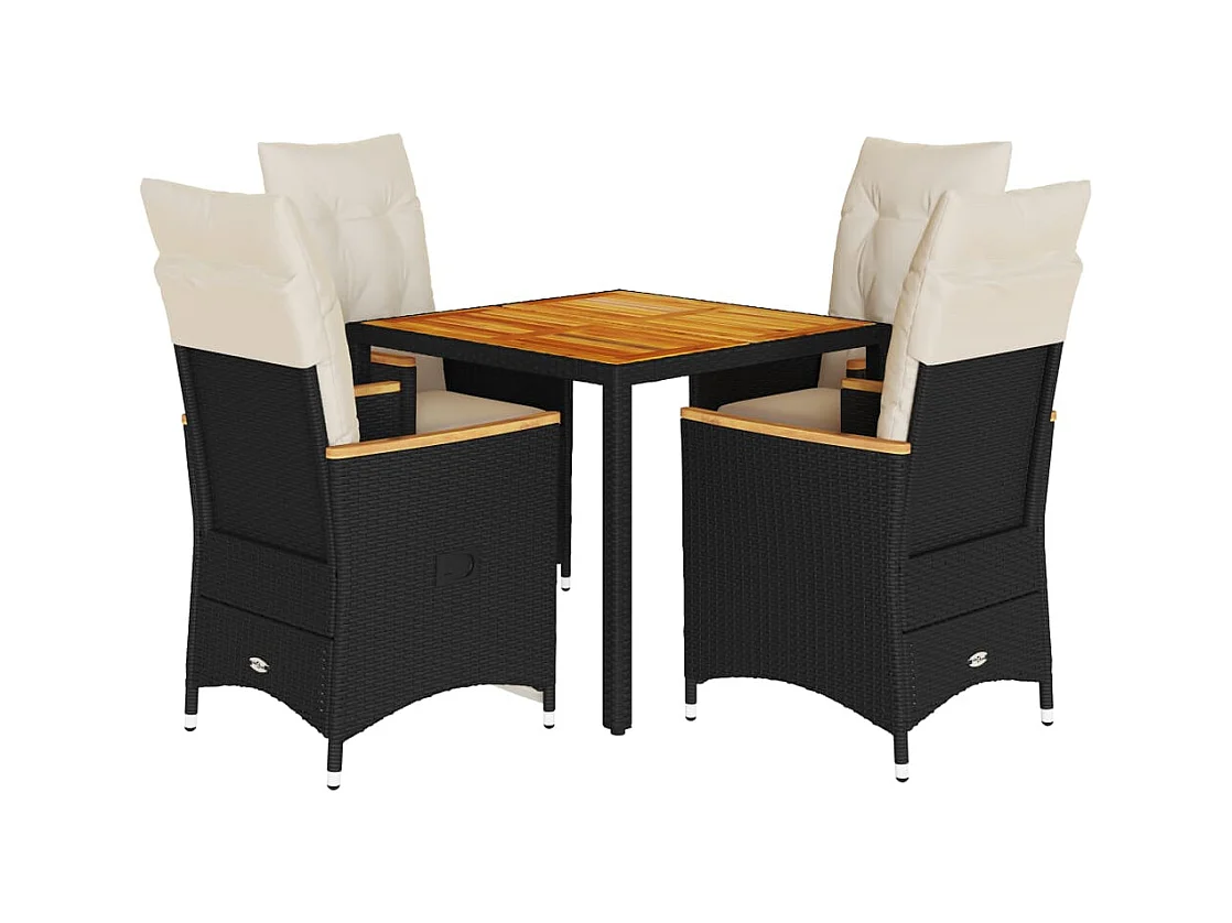 Lapinjärvi  Ensemble à manger de jardin coussins 5pcs Noir Résine tressée