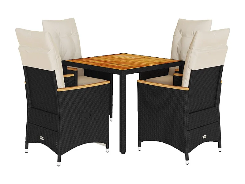 Lapinjärvi  Ensemble à manger de jardin coussins 5pcs Noir Résine tressée