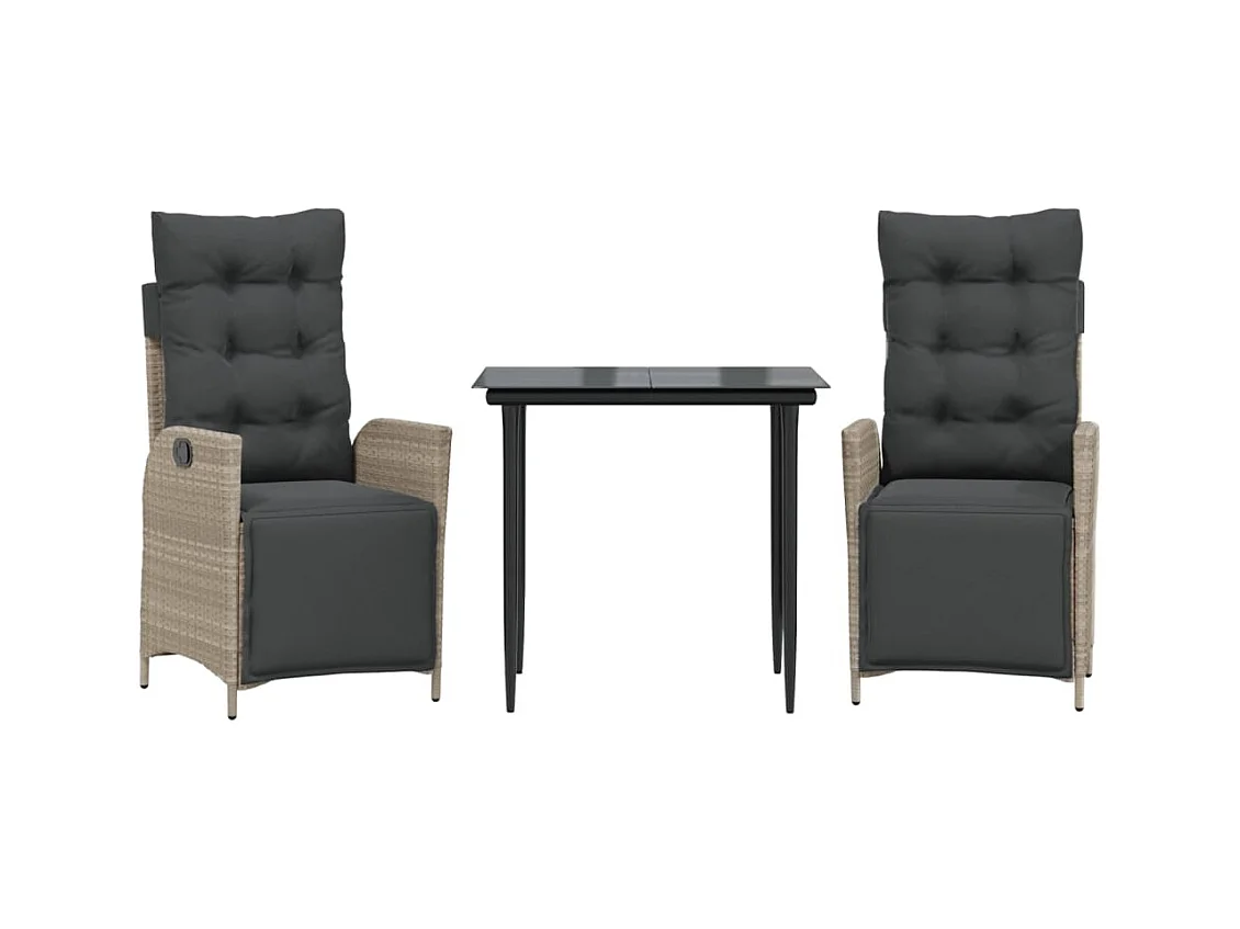 Sadie Claire  Ensemble à manger de jardin 3pcs coussins gris clair poly rotin