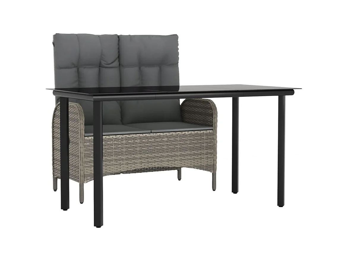 Atlin  Juego de comedor jardín 2 pzas con cojines ratán sintético gris