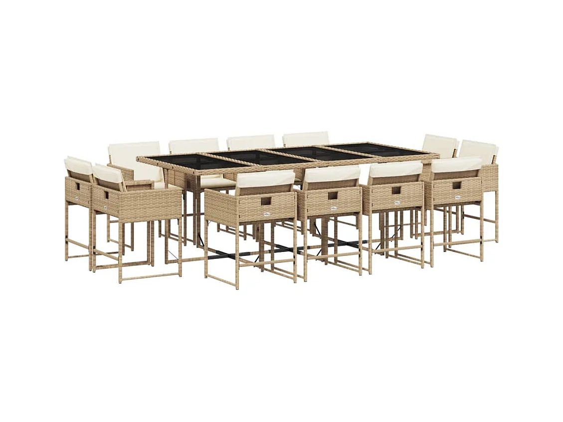 Brienne  Set comedor de jardín con cojines 13 pzas ratán sintético beige
