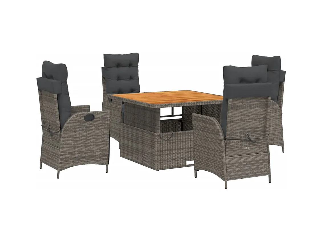 Myrvin  Ensemble à manger de jardin 5 pcs coussins gris résine tressée