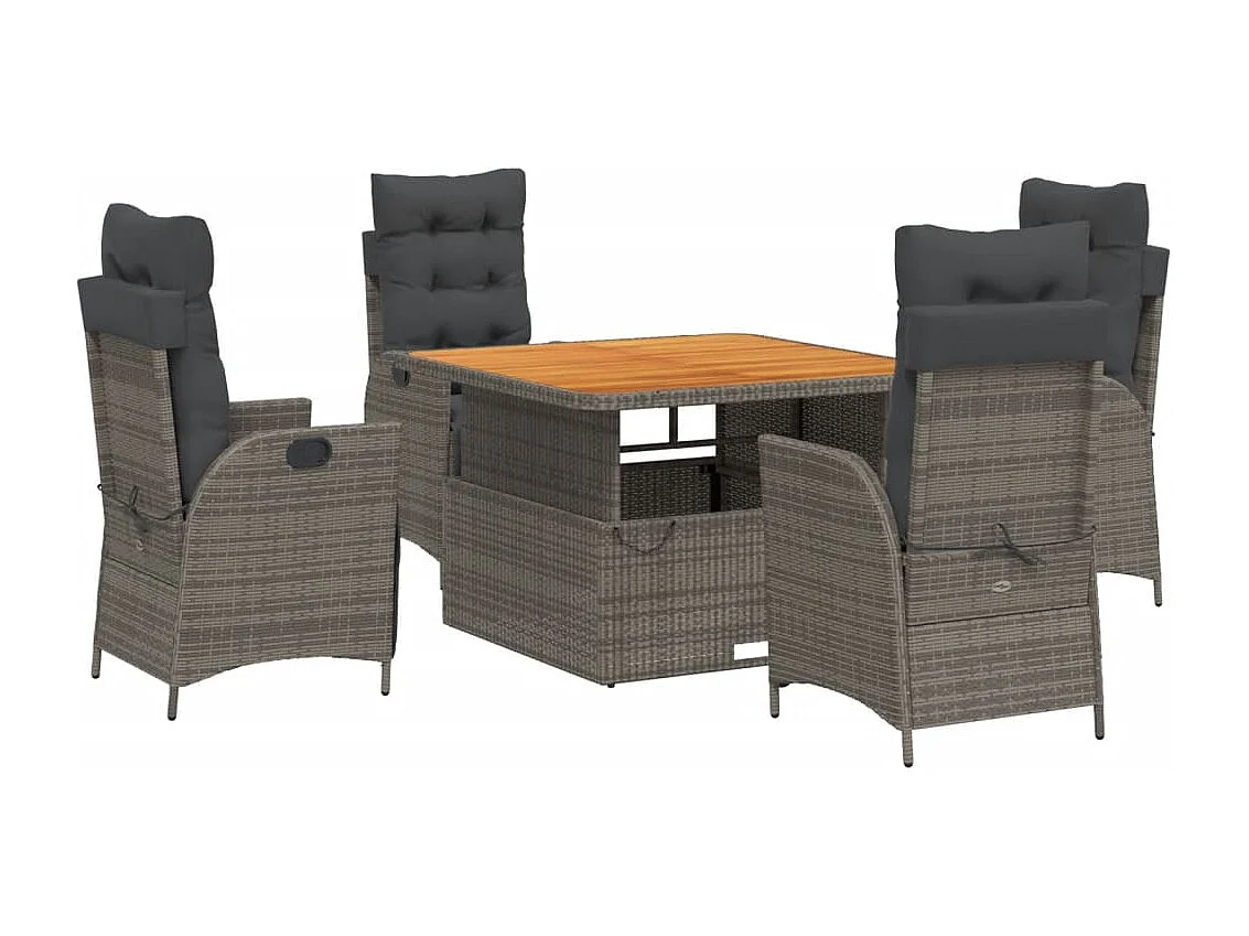 Myrvin  Set comedor de jardín 5 piezas con cojines ratán sintético gris