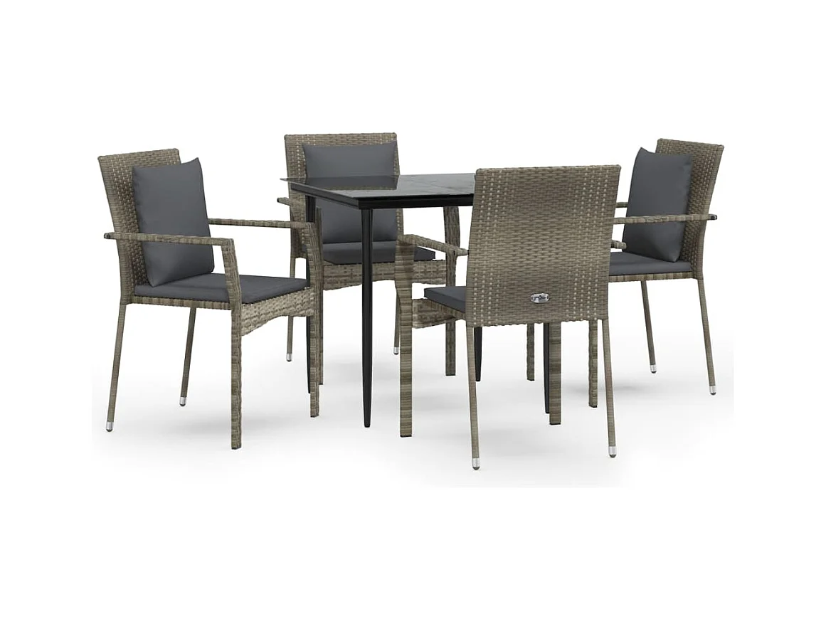 Chelan  Set comedor jardín 5 pzas y cojines ratán sintético negro gris