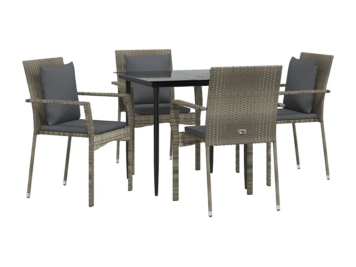 Chelan  Ensemble à manger de jardin coussins 5 pcs noir et gris