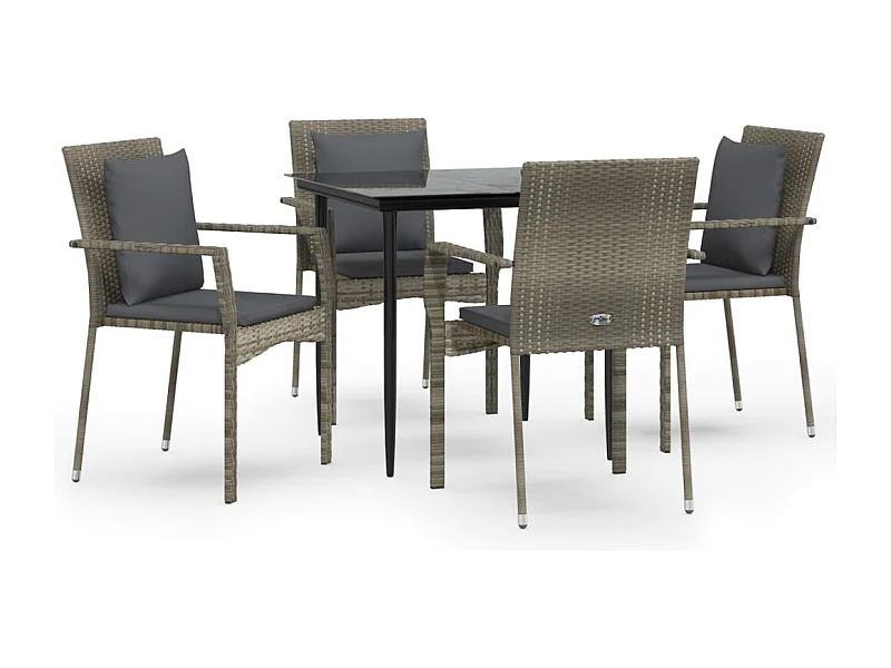 Chelan  Ensemble à manger de jardin coussins 5 pcs noir et gris