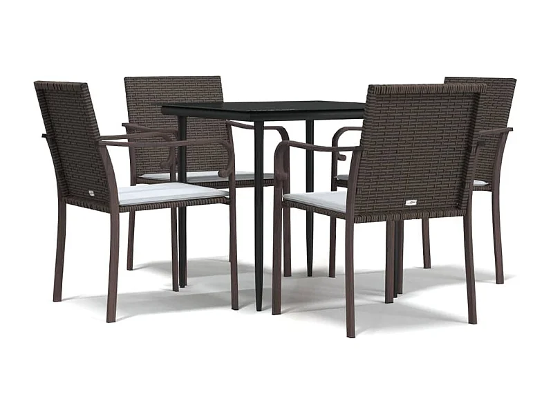 Tholen  Juego comedor jardín 5 piezas y cojines ratán sintético y acero