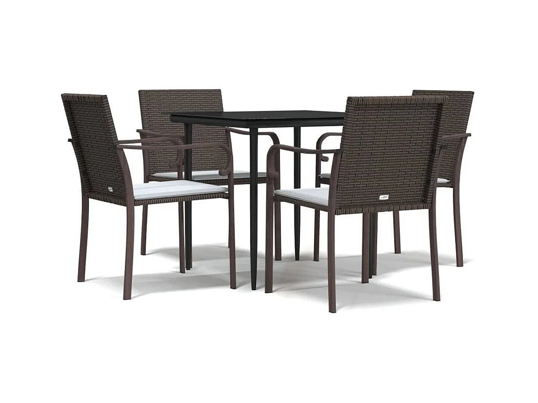 Tholen  Juego comedor jardín 5 piezas y cojines ratán sintético y acero