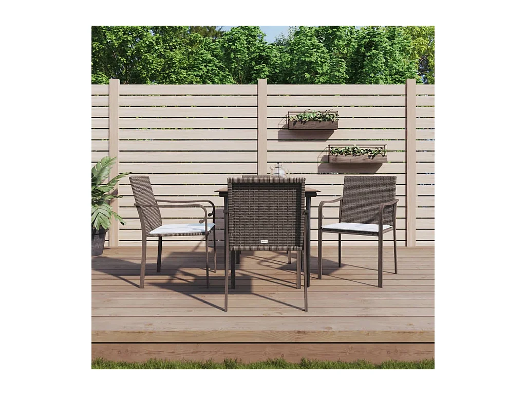 Tholen  Juego comedor jardín 5 piezas y cojines ratán sintético y acero
