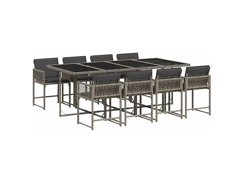 Sharif  Ensemble à manger de jardin 9 pcs coussins gris résine tressée