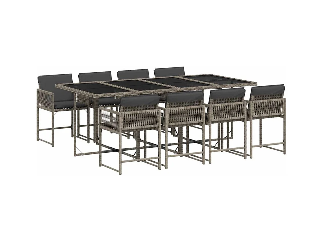 Sharif  Ensemble à manger de jardin 9 pcs coussins gris résine tressée