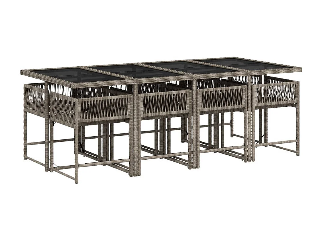 Sharif  Set comedor jardín 9 pzas y cojines ratán sintético gris