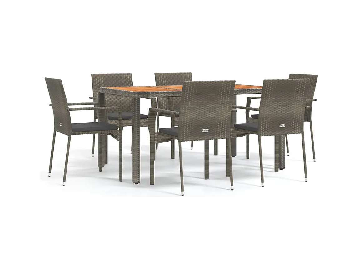 Tønder  Ensemble à manger jardin et coussins 7 pcs gris rotin