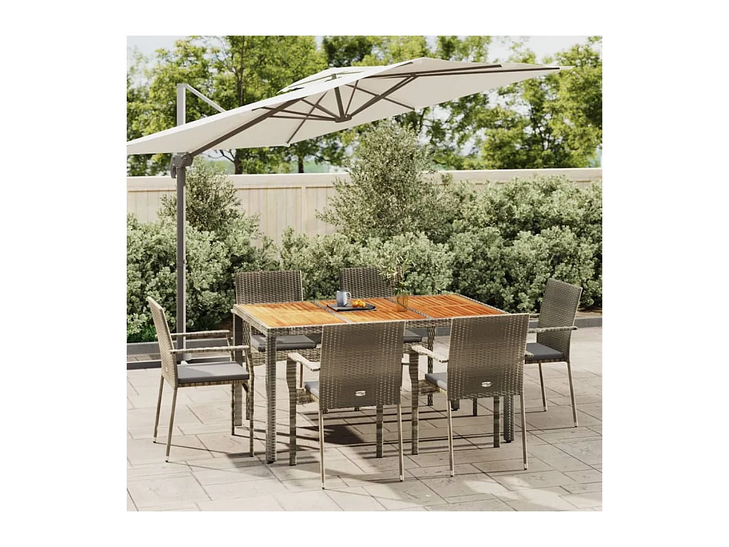 Tønder  Ensemble à manger jardin et coussins 7 pcs gris rotin