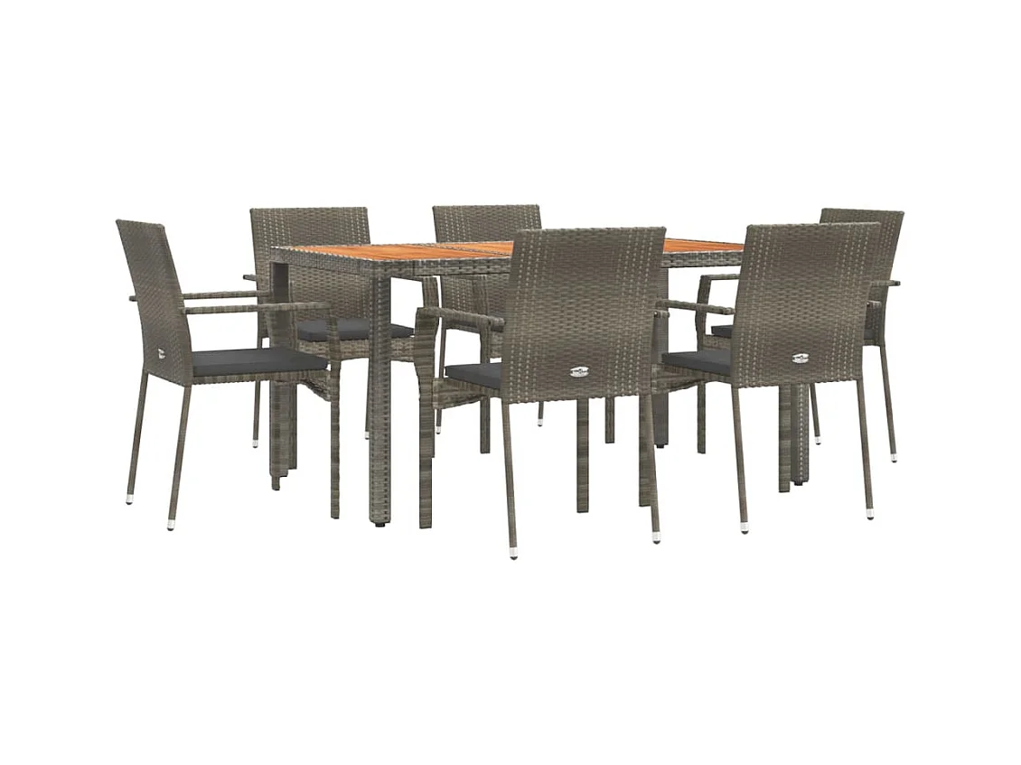 Tønder  Ensemble à manger jardin et coussins 7 pcs gris rotin