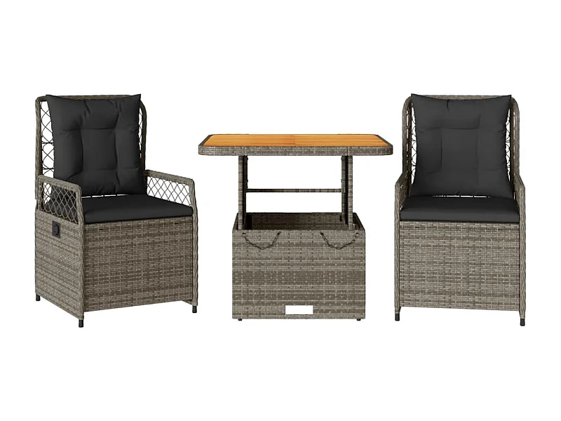 Ylva  Ensemble à manger de jardin 3 pcs coussins gris résine tressée