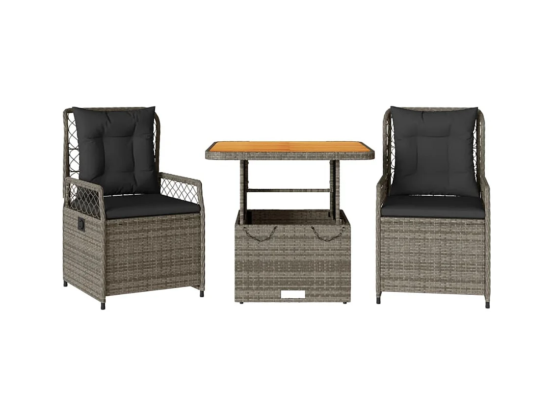 Ylva  Ensemble à manger de jardin 3 pcs coussins gris résine tressée