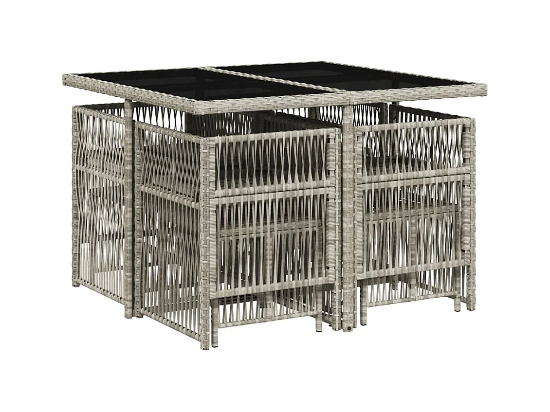 Mariella  Ensemble à manger de jardin et coussins 9 pcs gris clair rotin