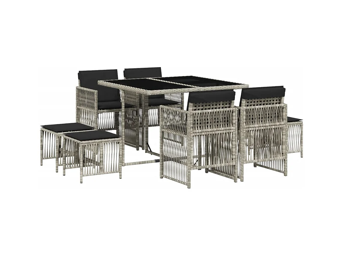 Mariella  Ensemble à manger de jardin et coussins 9 pcs gris clair rotin