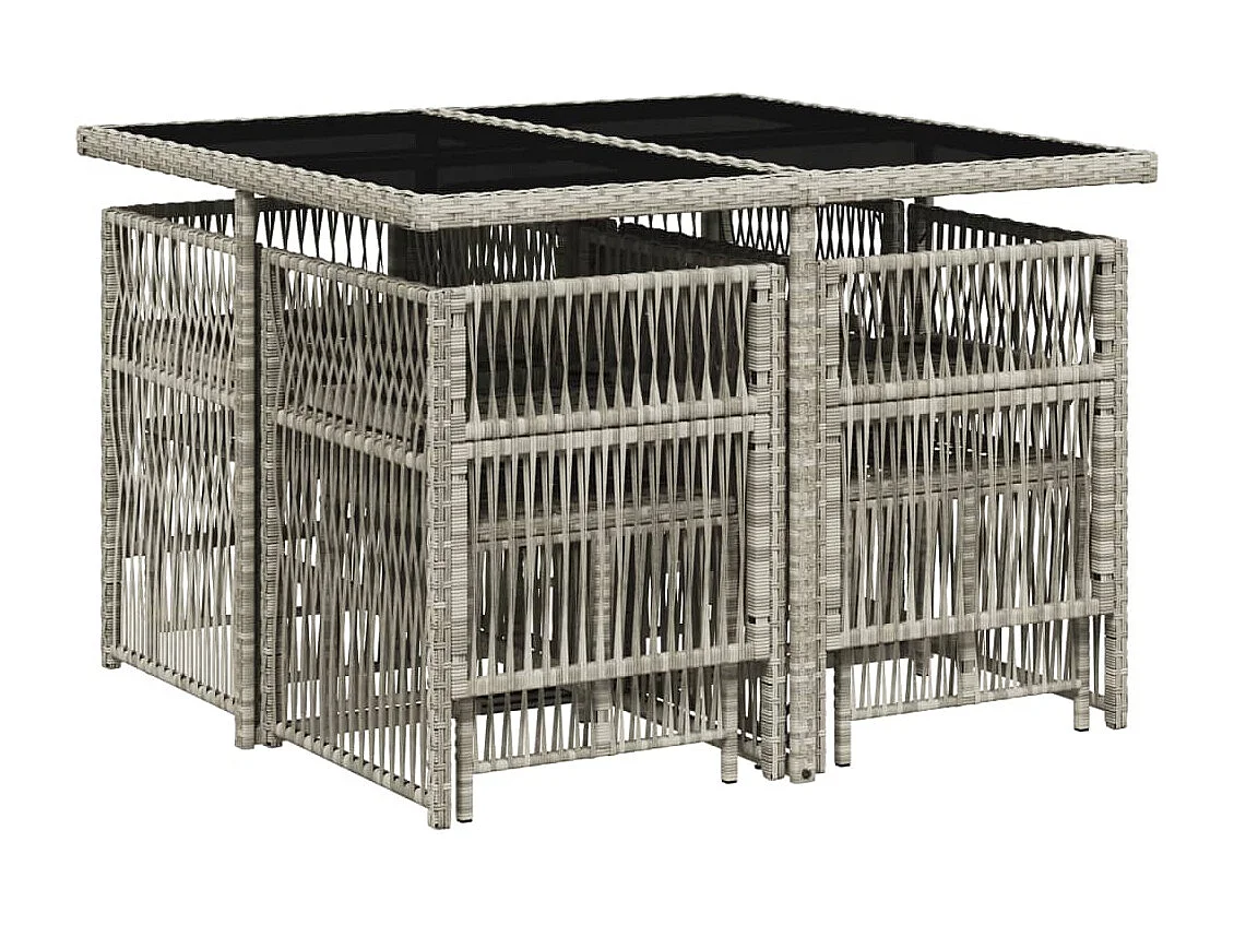 Mariella  9-delige Tuinset met kussens poly rattan lichtgrijs