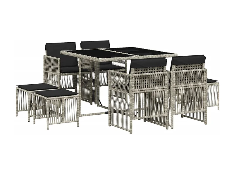 Mariella  9-delige Tuinset met kussens poly rattan lichtgrijs