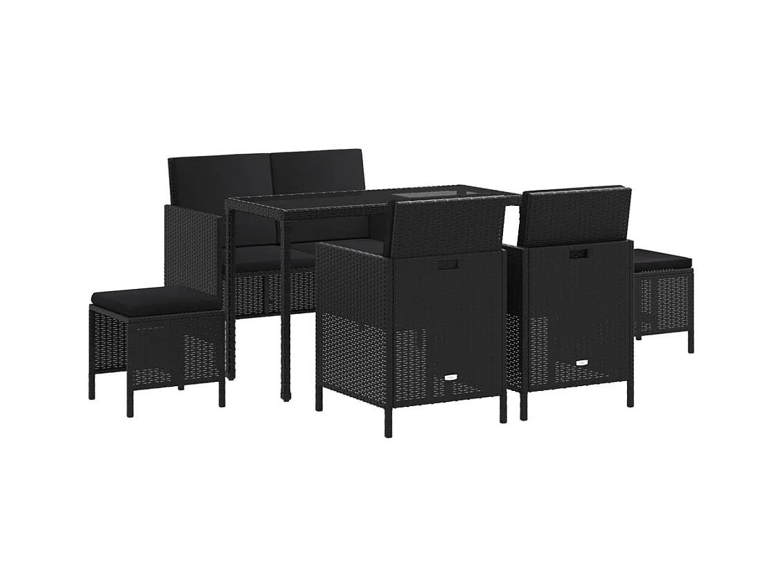 Kaleva  Ensemble à manger de jardin coussins 6pcs noir résine tressée