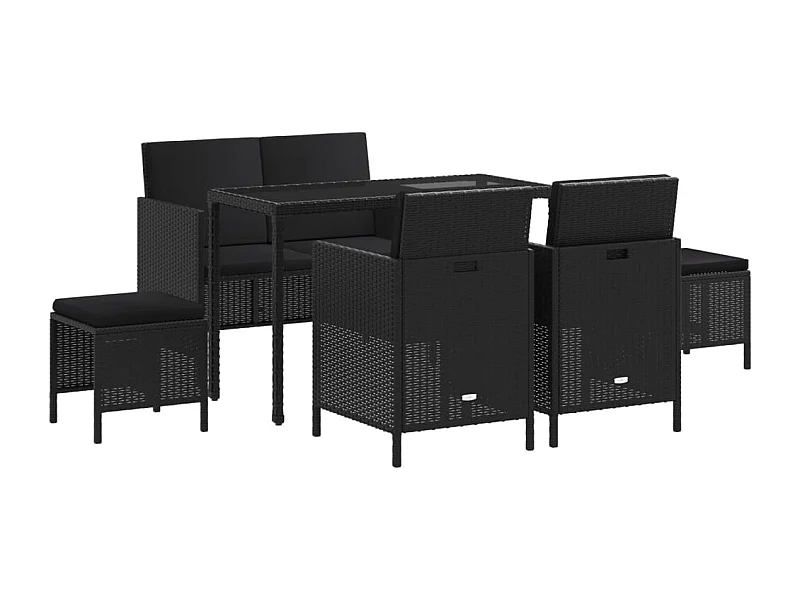 Kaleva  Ensemble à manger de jardin coussins 6pcs noir résine tressée