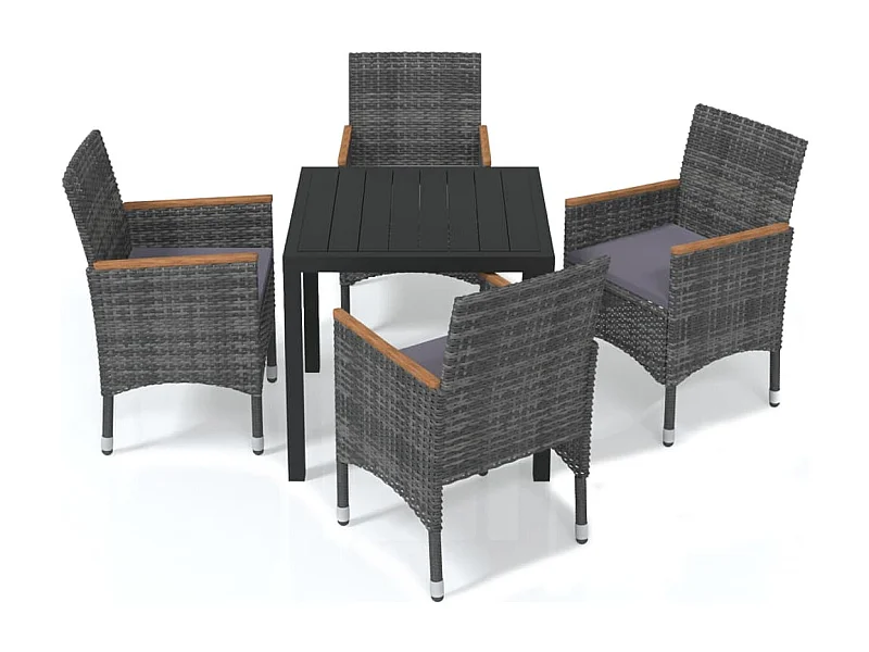 Kelly  Ensemble à manger de jardin coussins 5pcs Résine tressée Gris