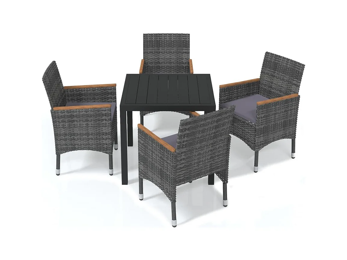 Kelly  Ensemble à manger de jardin coussins 5pcs Résine tressée Gris