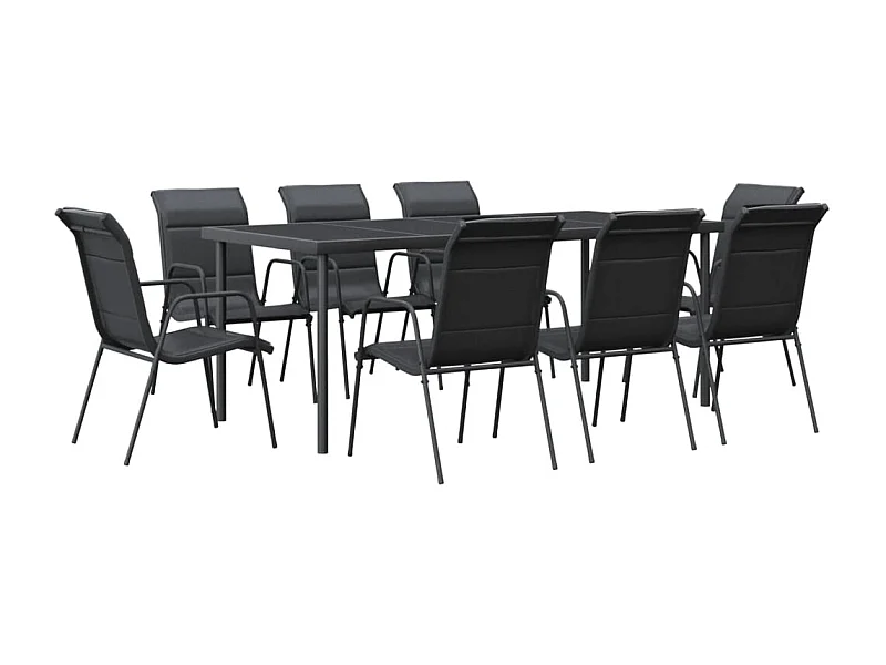Ellensburg  Juego de comedor para jardín 9 piezas acero y textilene negro