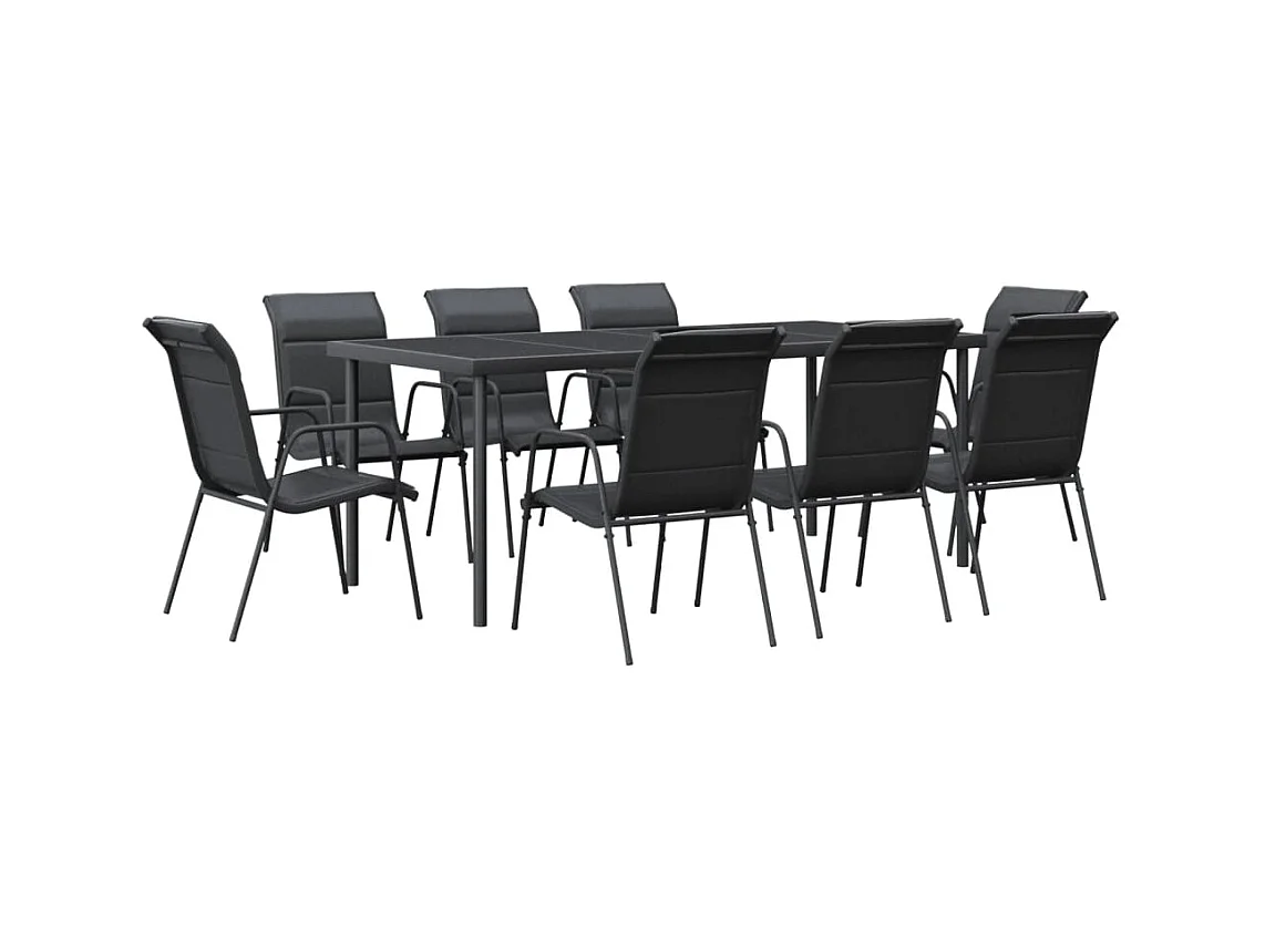 Ellensburg  Juego de comedor para jardín 9 piezas acero y textilene negro