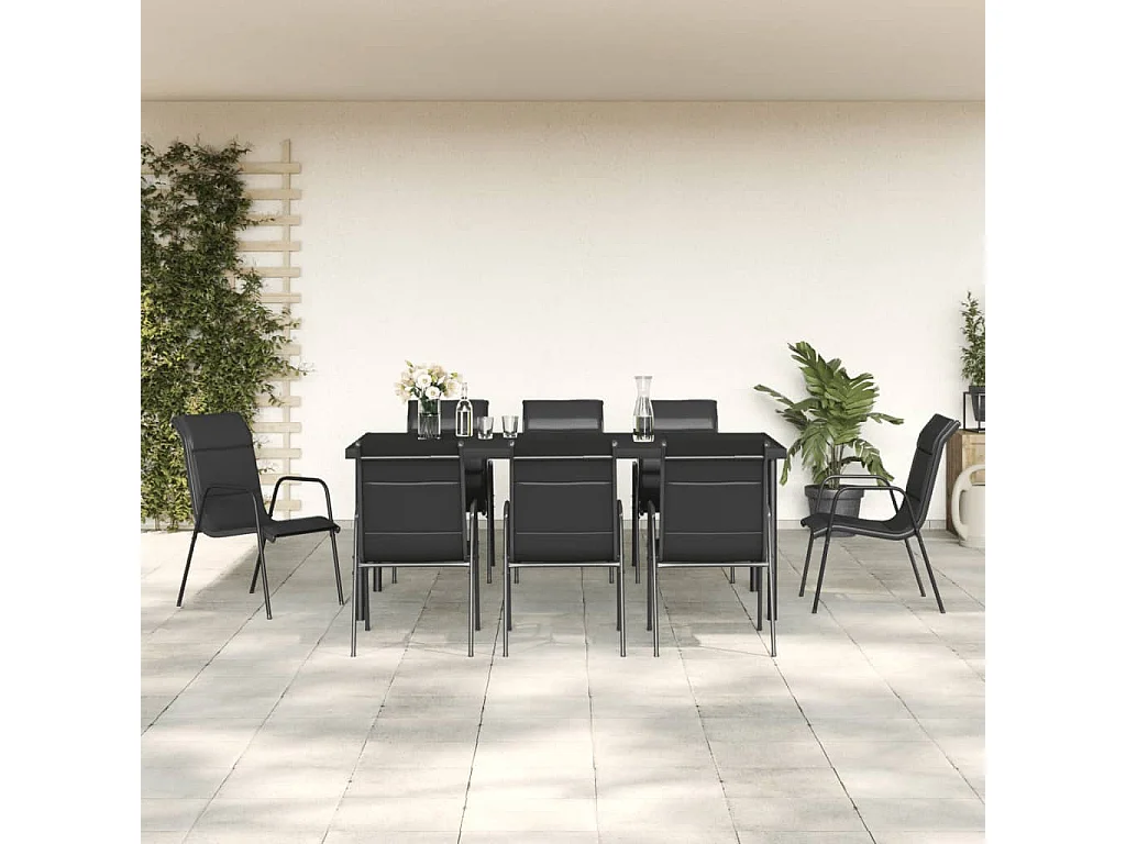 Ellensburg  Ensemble à manger de jardin 9 pcs noir textilène et acier