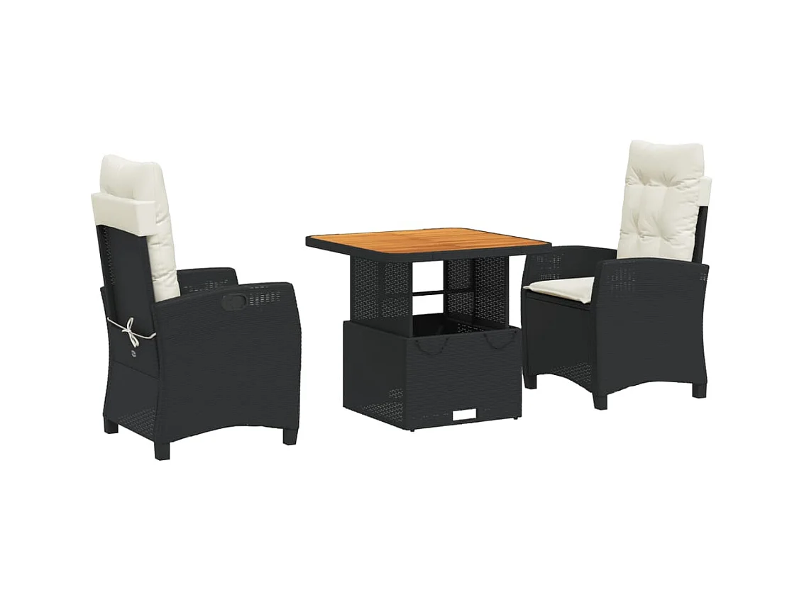 Toby Dean  Ensemble à manger de jardin avec coussins 3 pcs Noir