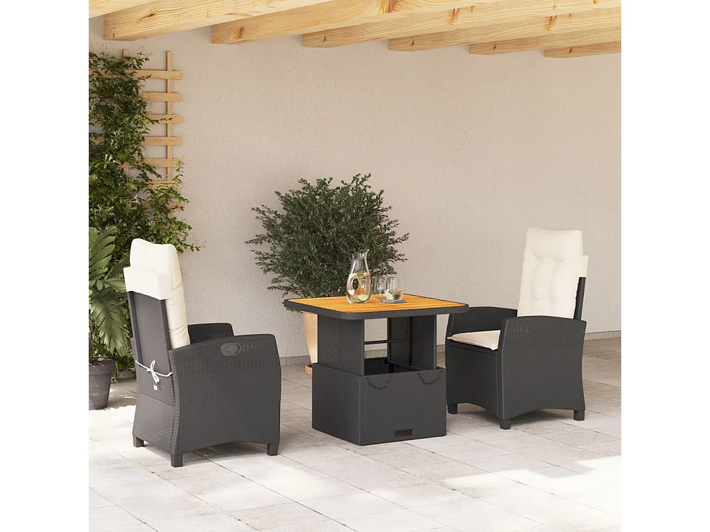 Toby Dean  3-delige Tuinset met kussens poly rattan zwart