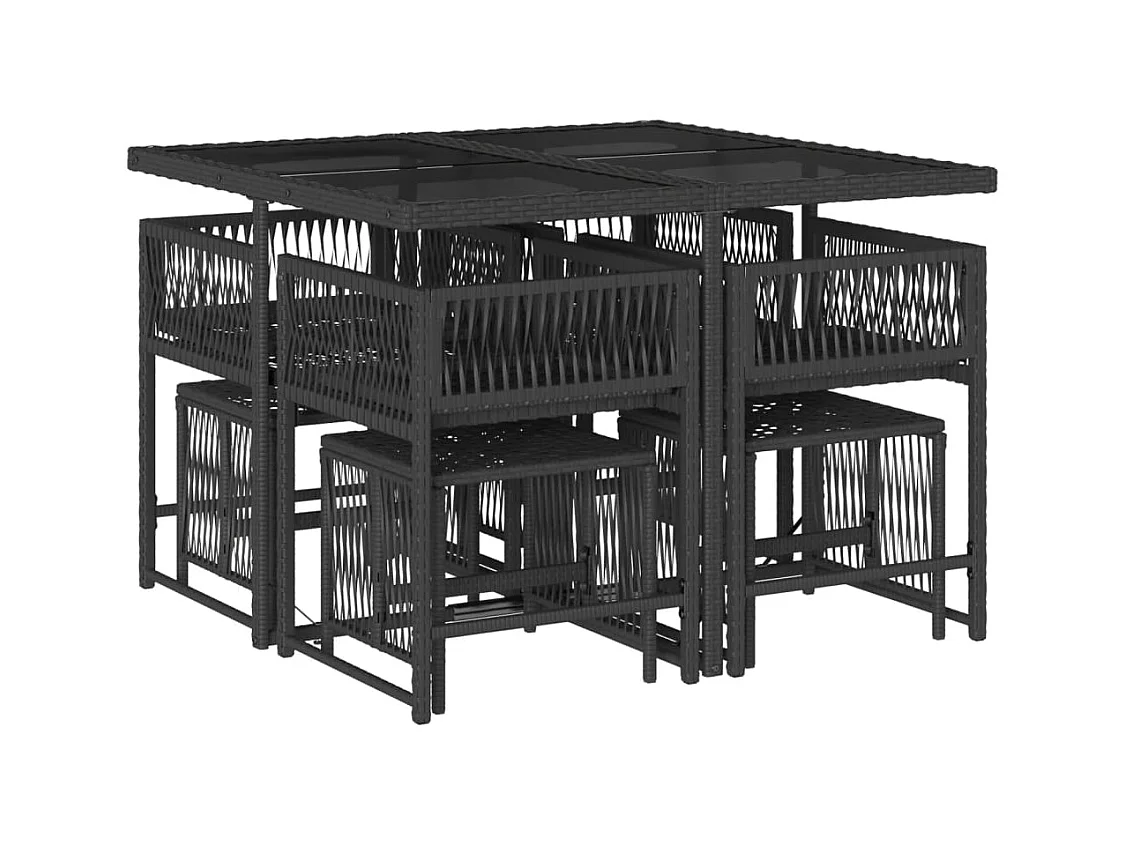 Xeli  Set de comedor de jardín 9 pzas y cojines ratán sintético negro