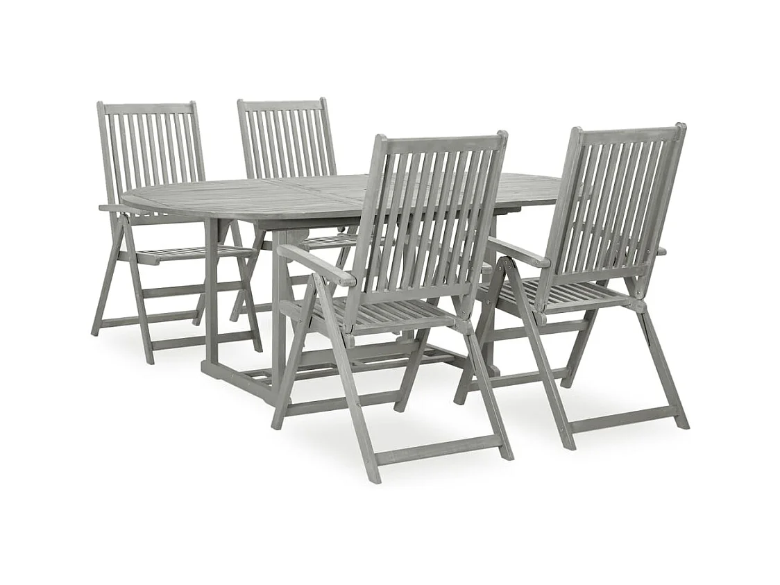Dylrik  Ensemble de salle à manger de jardin 5 pièces (150-200) x 100 cm en bois d'acacia massif gris