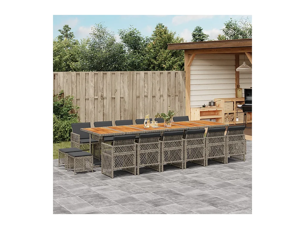 Lubbeek  Ensemble à manger de jardin 17 pcs et coussins résine tressée