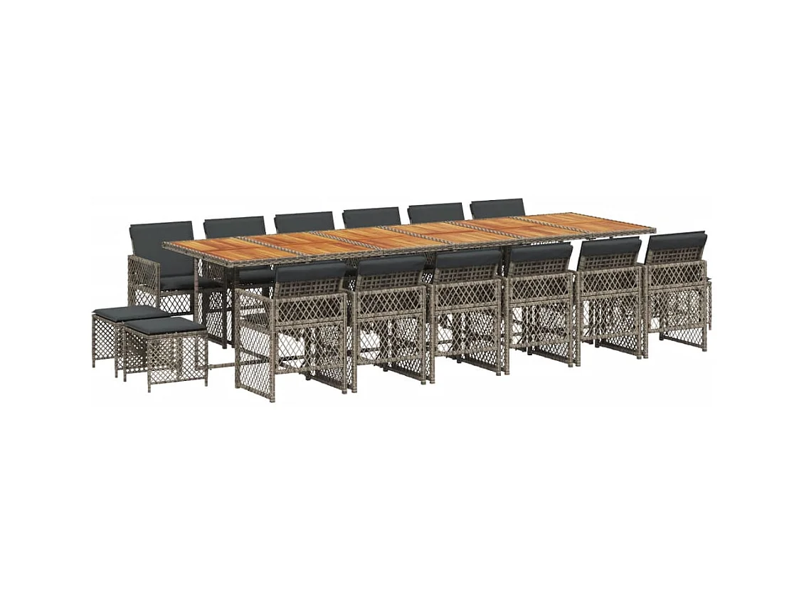 Lubbeek  17-delige Tuinset met kussens poly rattan grijs