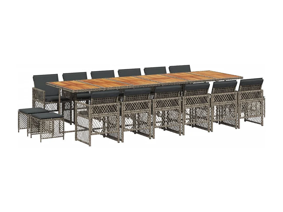 Lubbeek  Set comedor de jardín 17 pzas y cojines ratán sintético gris