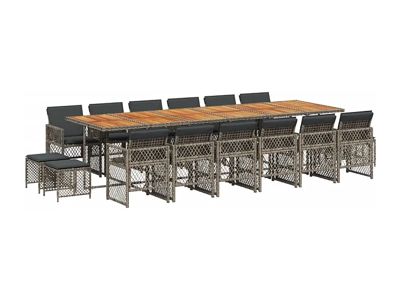 Lubbeek  Set comedor de jardín 17 pzas y cojines ratán sintético gris