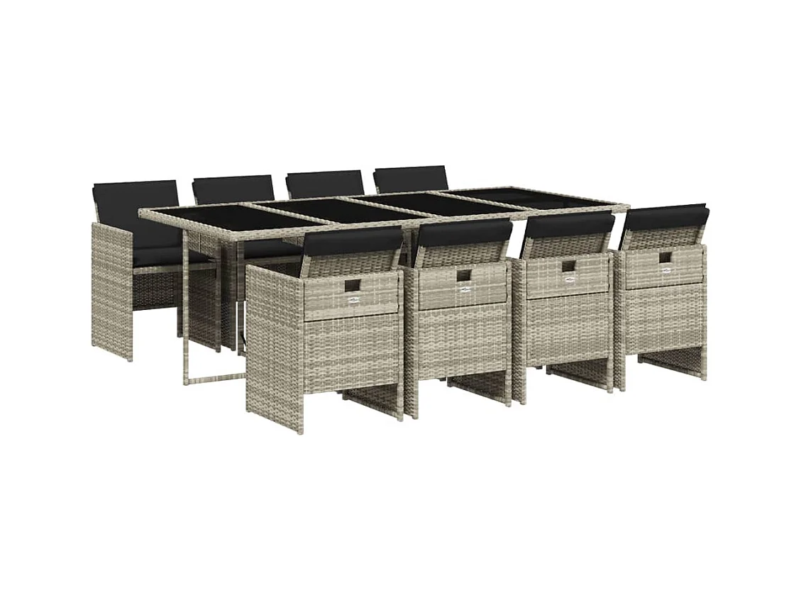 Ljungby  Ensemble à manger de jardin et coussins 9 pcs gris clair rotin