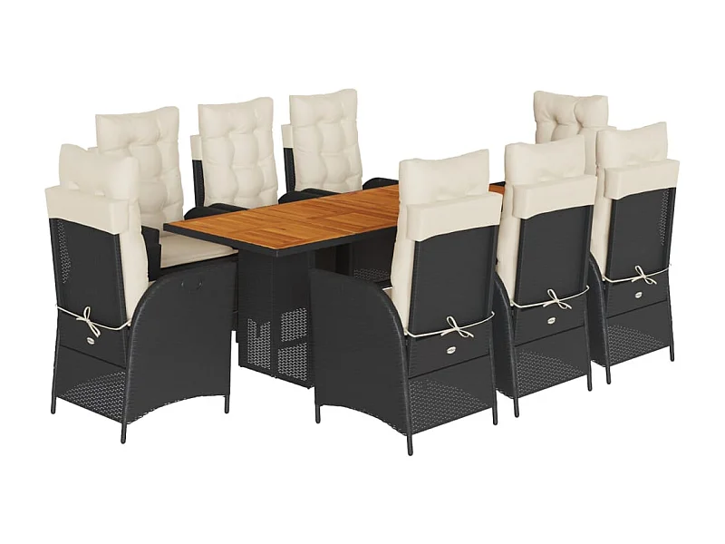 La Palma  Set de comedor de jardín 9 pzas y cojines ratán sintético negro