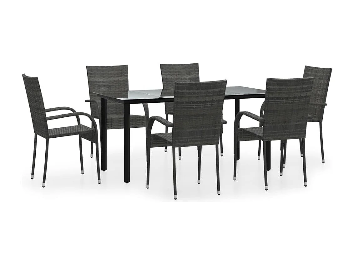 Stoughton  Ensemble à manger de jardin 7 pcs Gris Résine tressée