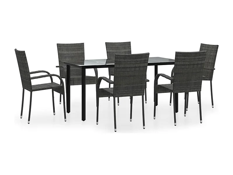 Stoughton  Ensemble à manger de jardin 7 pcs Gris Résine tressée