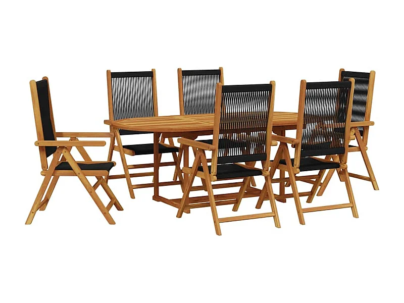 Molfetta  Ensemble à Manger de jardin 7pcs noir polypropylène bois massif