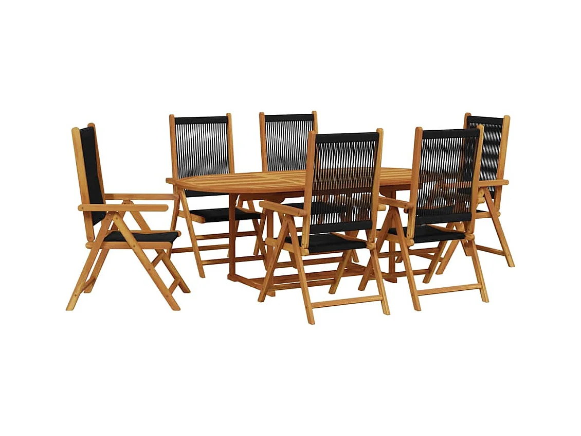 Molfetta  Ensemble à Manger de jardin 7pcs noir polypropylène bois massif