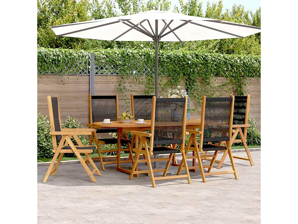 Molfetta  Ensemble à Manger de jardin 7pcs noir polypropylène bois massif