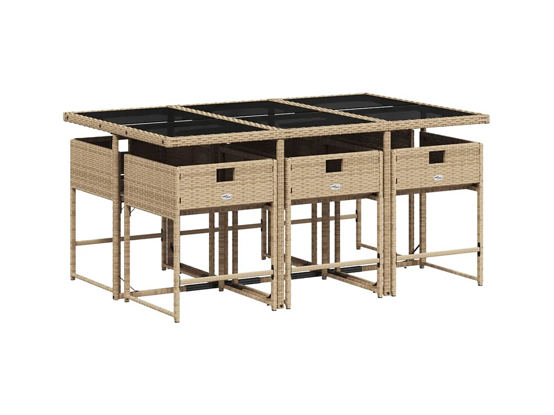 Sener  7-delige Tuinset met kussens poly rattan beige